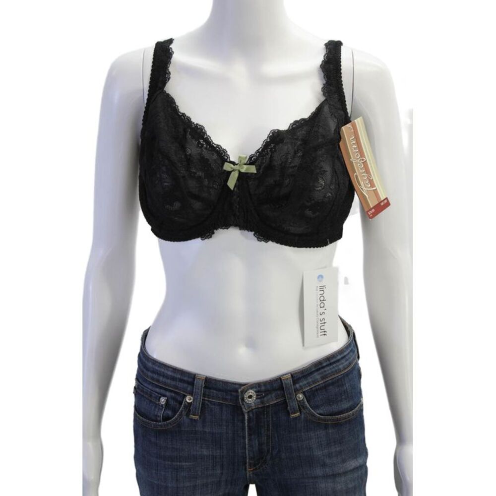 Fayreform Womens Lace Sheer Bow Accent Full Coverage Bra Black Size 38F